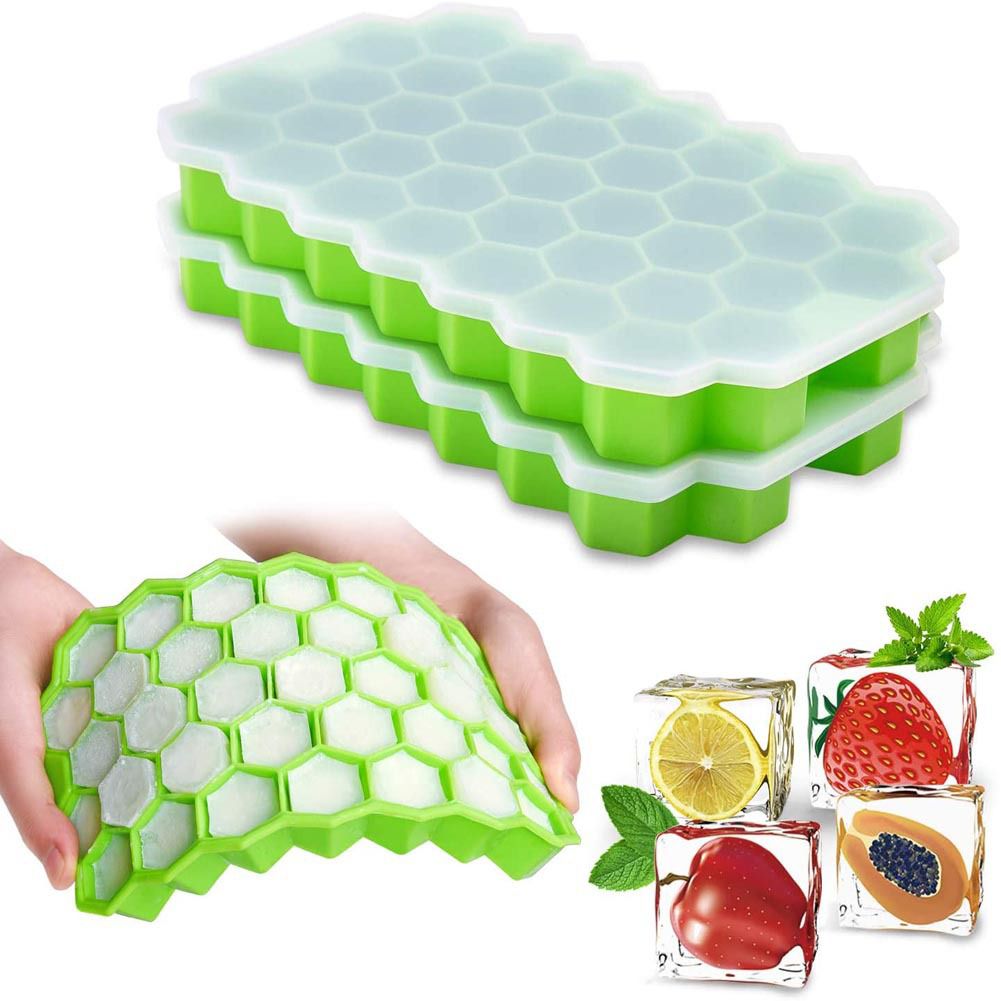Silicon Ice Cube Tray With Lid | 36-Cube Honeycomb Shape