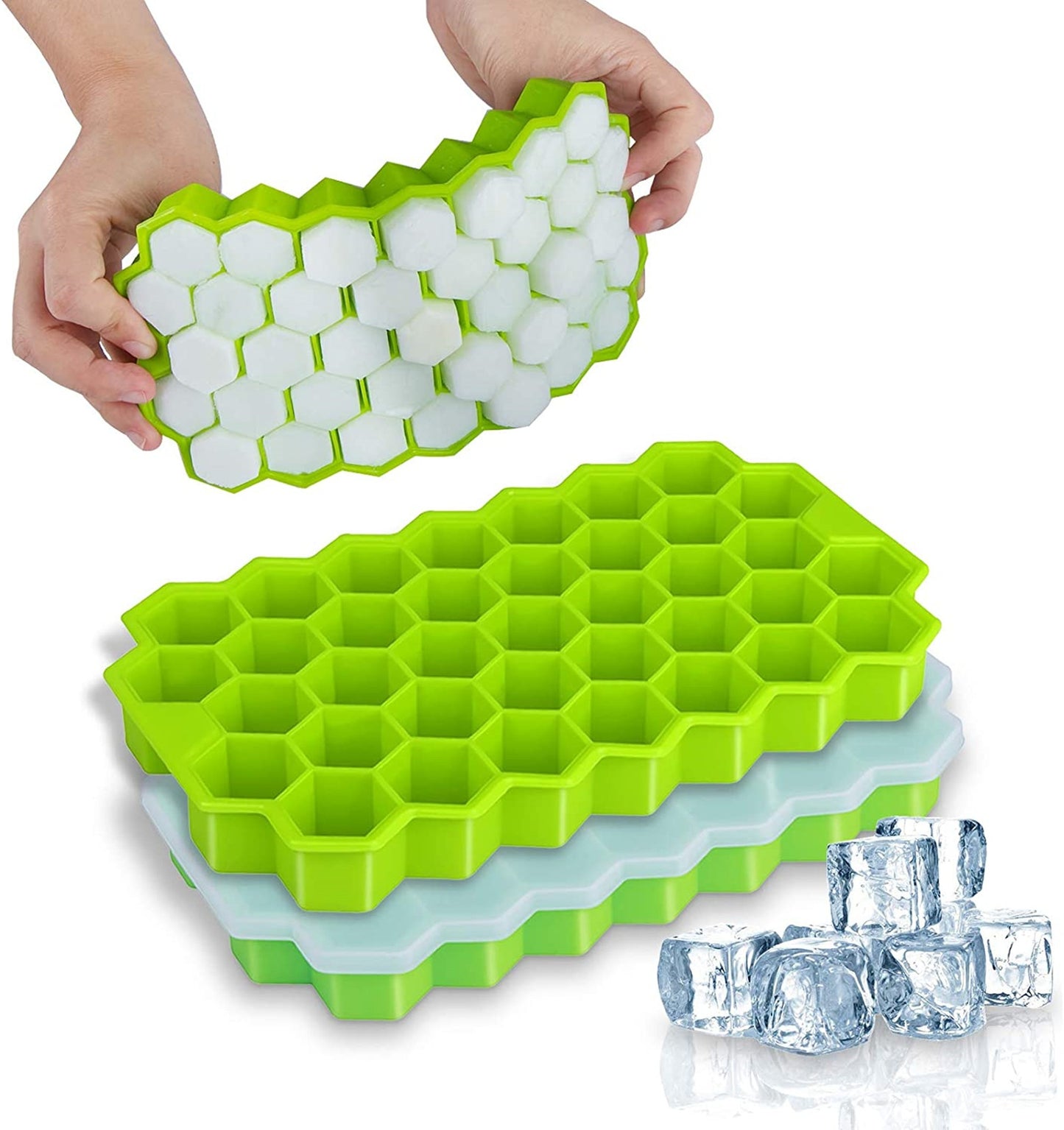 Silicon Ice Cube Tray With Lid | 36-Cube Honeycomb Shape