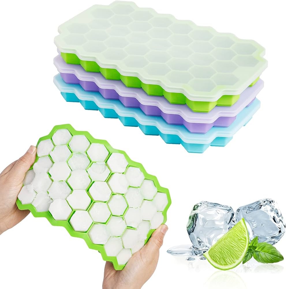 Silicon Ice Cube Tray With Lid | 36-Cube Honeycomb Shape