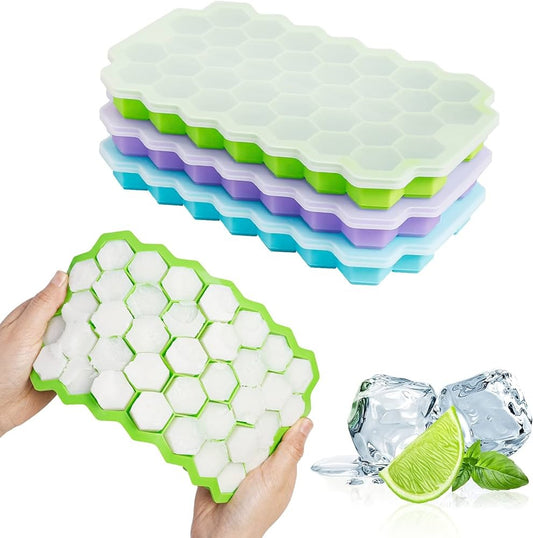 Silicon Ice Cube Tray With Lid | 36-Cube Honeycomb Shape