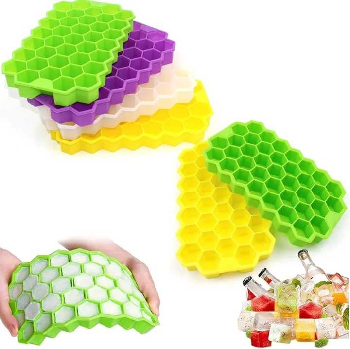 Silicon Ice Cube Tray With Lid | 36-Cube Honeycomb Shape