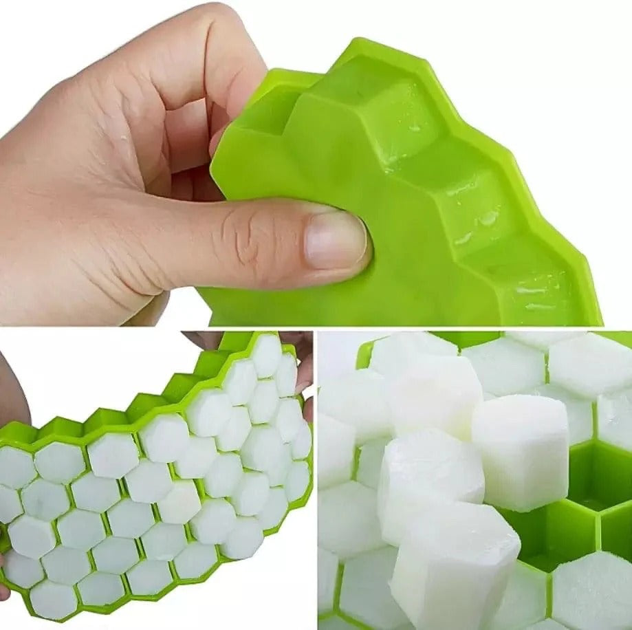 Silicon Ice Cube Tray With Lid | 36-Cube Honeycomb Shape