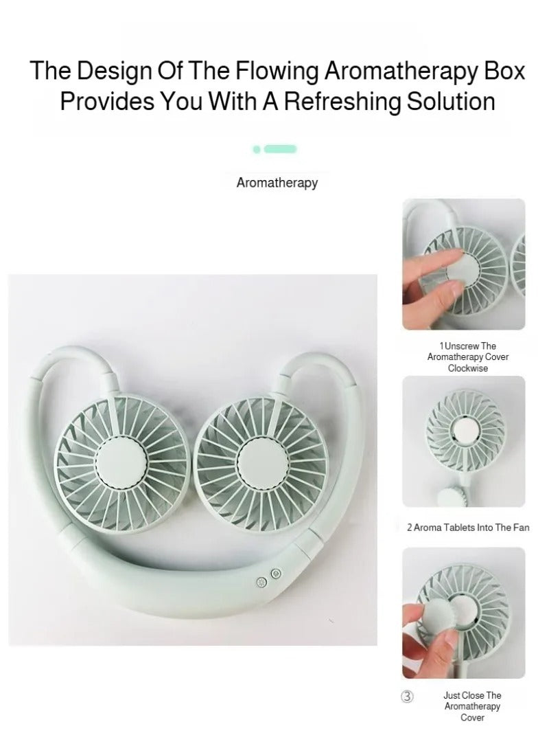 Wearable Rechargeable Dual Fan with LED Light & 3-Speed Control