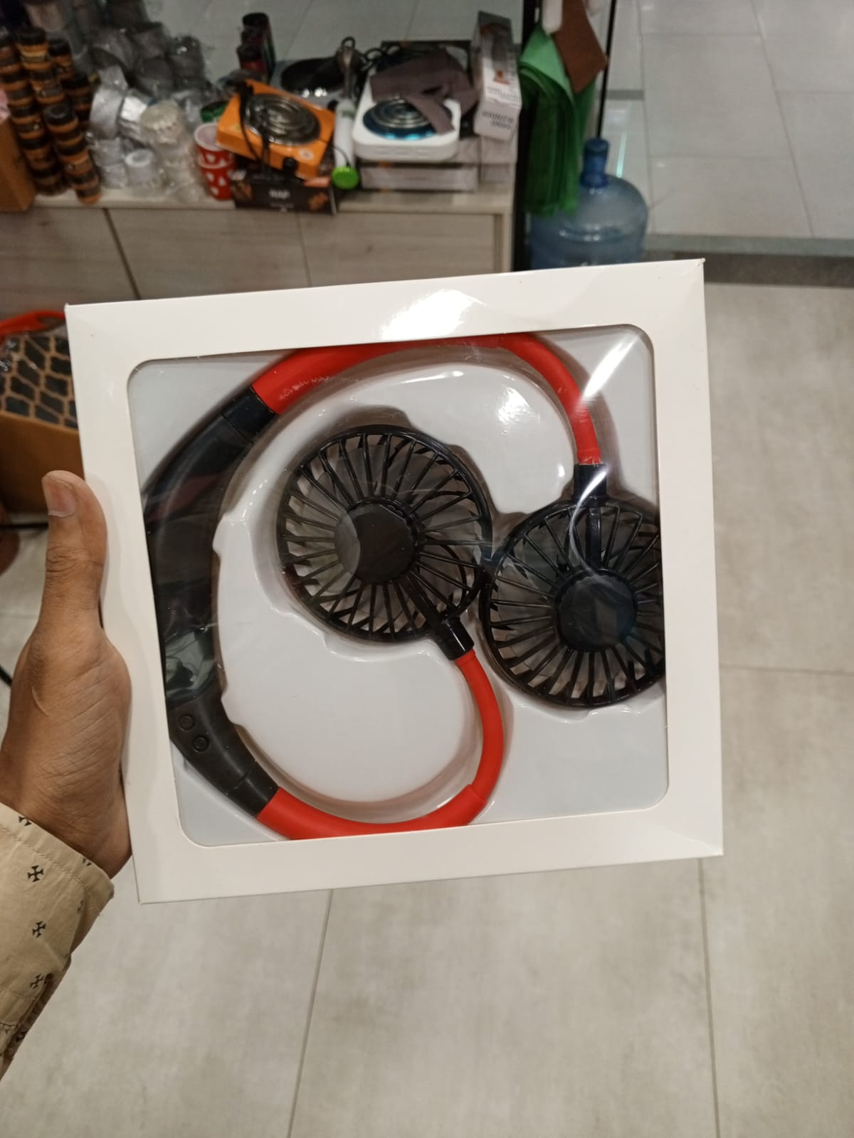 Wearable Rechargeable Dual Fan with LED Light & 3-Speed Control