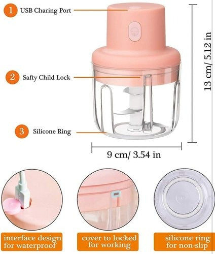 Mini Food Chopper Portable USB Rechargeable Vegetable Grinder